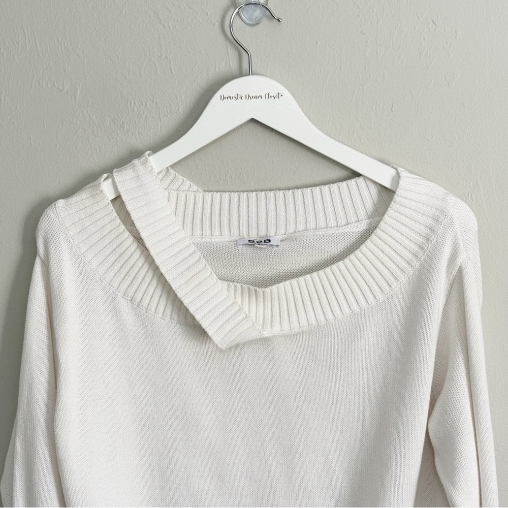 525 AMERICA Women’s White Off Shoulder Pullover Cotton Sweater With Strap Sz XS - Picture 2 of 6